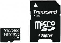microSD Transcend 4GB Class 10 +SD адаптер (TS4GUSDHC10)