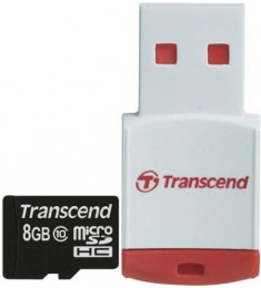 Transcend microSD 8 Gb (class 10) with USB card reader TS8GUSDHC10-P3