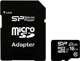 Silicon Power microSDHC 16 GB Class 10 UHS-I Elite (+ адаптер) SP016GBSTHBU1V10-SP