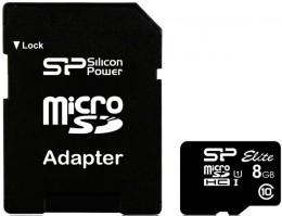 microSD Silicon Power Elite 8GB Class 10 +SD адаптер (SP008GBSTHBU1V10SP)