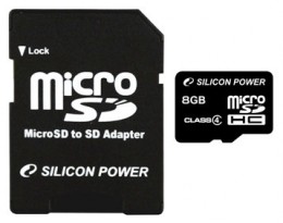 Silicon Power MicroSDHC 8GB Class 4 + adapter (SP008GBSTH004V10-SP)