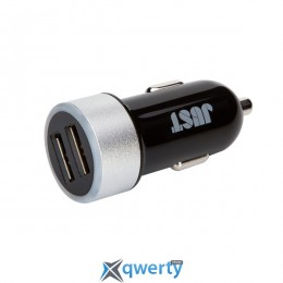 JUST Motion Dual USB Car Charger (2.4A/12W, 2USB) Black/Silver (CCHRGR-MTN-BLCK)