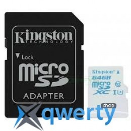 Kingston 64GB microSDXC C10 UHS-I U3 R90/W45MB/s + SD адаптер Action(SDCAC/64GB)