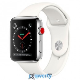 Apple Watch Series 3 GPS + LTE MQK82 42mm Stainless Steel Case with Soft White Sport Band