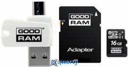 GOODRAM MicroSDHC 16GB UHS-I Class 10 + SD-adapter + OTG Card reader (M1A4-0160R11)