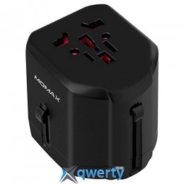 MOMAX 1-World USB AC Travel Adapter Black (UK/EU/US/JP/CN/AU) (UA1D)