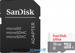microSD SanDisk Ultra 16GB Class 10 +SD адаптер (SDSQUNS-016G-GN3MA)