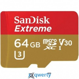 SanDisk 64GB microSDXC V30 A1 UHS-I U3 R100/W60MB/s 4K Extreme Action + SD (SDSQXAF-064G-GN6AA)