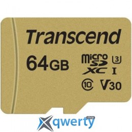 microSD Transcend 500S 64GB Class 10 V30 +SD адаптер (TS64GUSD500S)