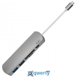 WIWU Adapter T2 Plus USB-C to USB-C+microSD+SD+2xUSB3.0 HUB Gray (TCH02-PDGR)