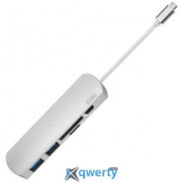 WIWU Adapter T2 Plus USB-C to USB-C+microSD+SD+2xUSB3.0 HUB Silver (TCH02-PDSL)