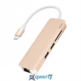 WIWU Adapter T4 USB-C to USB-C+RJ45+SD+2xUSB3.0 HUB Gold (TCH04GD)