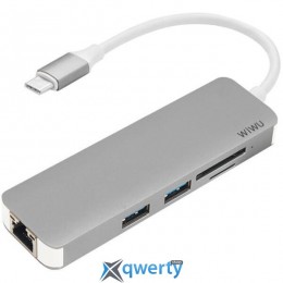 WIWU Adapter T4 USB-C to USB-C+RJ45+SD+2xUSB3.0 HUB Gray (TCH04GR)