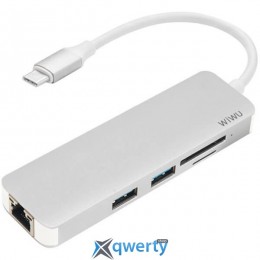WIWU Adapter T4 USB-C to USB-C+RJ45+SD+2xUSB3.0 HUB Silver (TCH04SL)