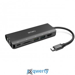 WIWU Adapter H1 Plus USB-C to USB-C+RJ45+HDMI+SD+3xUSB3.0 HUB Gray (H1PLUSGR)
