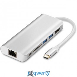 WIWU Adapter H1 Plus USB-C to USB-C+RJ45+HDMI+SD+3xUSB3.0 HUB Silver (H1PLUSSL)