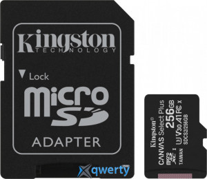 microSD Kingston Canvas Select Plus 256GB Class 10 V30 A1 +SD адаптер (SDCS2/256GB) 740617298710