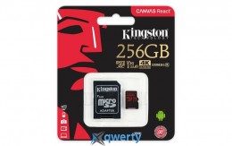 Kingston 256GB microSDXC C10 UHS-I U3 R100/W80MB/s + SD (SDCR/256GB)