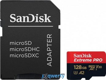 SanDisk 128GB microSDXC C10 UHS-I U3 A2 R170/W90MB/s Extreme Pro + SD (SDSQXCY-128G-GN6MA)