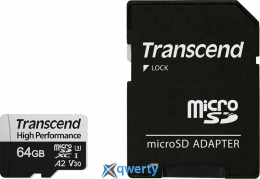 microSD Transcend 330S 64GB Class 10 V30 A2 +SD адаптер (TS64GUSD330S)