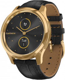 Garmin vívomove Luxe | 42mm 24K Gold PVD Stainless Steel Case with Black Embossed Italian Leather Band (010-02241-22/02) EU
