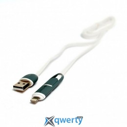 PowerPlant Quick Charge 2A 2-в-1 Flat USB 2.0 AM – Lightning/Micro 1м White (KD00AS1292)