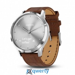 GARMIN Vivomove HR Premium Silver Stainless Steel Case with Dark Brown Embossed Italian Leather Band (010-01850-AD)