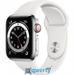 Apple Watch Series 6 GPS + Cellular 44mm Silver Stainless Steel Case w. White Sport B. (M07L3) / M09D3