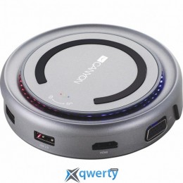 CANYON Docking Station with 5 port, with wireless charger 10W, Inpu (CNS-TDS07DG)