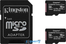 microSD Kingston Canvas Select Plus 2x16GB Class 10 V10 A1 +SD адаптер (SDCS2/16GB-2P1A)