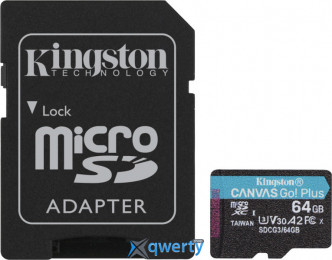 microSD Kingston Canvas Go! Plus 64GB Class 10 V30 A2 +SD адаптер (SDCG3/64GB)