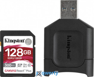 SD 128GB Kingston Canvas React Plus UHS-III Class 10 V90 A1 USB-A адаптер (MLPR2/128GB)