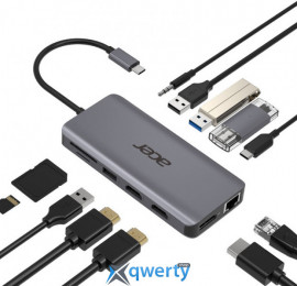 Acer 12 port mini Dock USB-C→USB-Ax4/HDMIx2/DisplayPort/RJ45 1Gbps/SD/microSD/3.5mm/USB-C-PD 100W (HP.DSCAB.009)