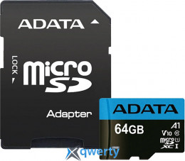 microSD 64GB ADATA Premier UHS-I Class 10 V10 A1 +SD адаптер (AUSDX64GUICL10A1-RA1) 4713218461933