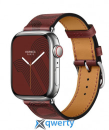 Apple Watch Series 7 Hermès GPS + Cellular, 41mm Silver Stainless Steel Case (MKLK3) with Rouge H/Noir Swift Leather (MKFU3)