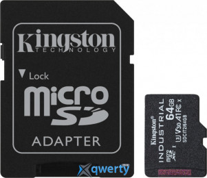 microSD Kingston Industrial 64GB UHS-I U3 V30 A1 +SD адаптер (SDCIT2/64GB)