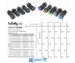 Smart LED Гірлянда Twinkly Pro Curtain RGB 250, AWG22, IP65, чорний (TWP-CU-CA-05X50STP-B)