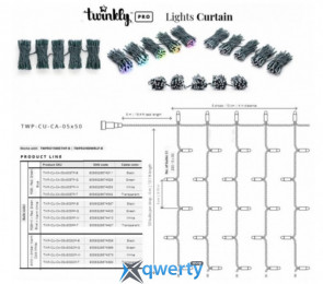 Smart LED Гірлянда Twinkly Pro Curtain RGB 250, AWG22, IP65, зелений (TWP-CU-CA-05X50STP-G)
