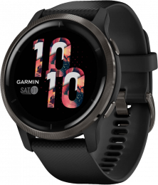 Garmin Venu 2 | 45mm Slate Stainless Steel Bezel with Black Case and Silicone Band (010-02430-11/01) EU