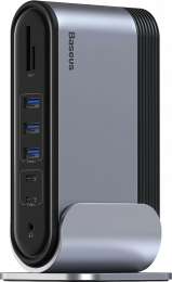 Baseus Working Station USB-C→USB-Ax3/USB-Cx2/HDMIx2/DisplayPortx2/RJ45 1Gbps/SD/microSD/3.5mm/USB-C-PD 100W (CAHUB-HG0G)
