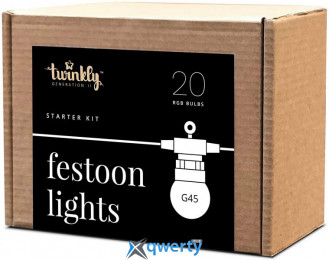 Twinkly Festoon RGB 20, G45, Gen II, IP44, 10м, кабель черный (TWF020STP-BEU)