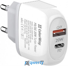 ColorWay (Type-C PD + USB QC3.0) White (CW-CHS024QPD-WT)