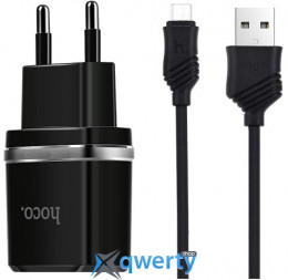 СЗУ Hoco C12 Smart 12W USB-Ax2 + microUSB кабель Black 6957531064114