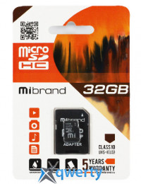Mibrand microSDHC UHS-I U3 + SD адаптер, 32Gb, Class 10