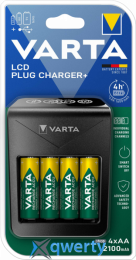 Varta Plug Charger (AA/AAAx4, 9V) + аккумуляторы AAx4 2100mAh Ni-MH (57687101441)