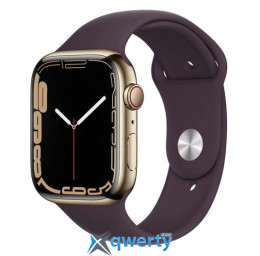 Apple Watch Series 7 GPS + Cellular 45mm Gold S. Steel Case w. Dark Cherry Sport Band (MKJF3)
