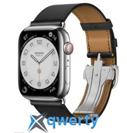 Apple Watch Hermes Series 7 LTE 45mm Silver S. Steel w. Noir Swift L. Single Tour D. Buckle (MKMG3+MHLU3)