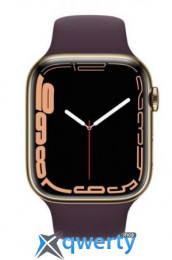 Apple Watch Series 7 GPS + Cellular, 45mm Gold Stainless Steel Case with Dark Cherry Sport Band (MKJX3)
