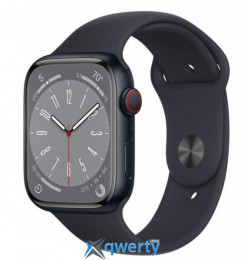 Apple Watch Series 8 GPS + Cellular 45mm Midnight Aluminum Case w. Midnight Sport Band (MNK43)