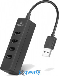 REAL-EL USB-A→USB-Ax4 HQ-154 (EL123110007) Black